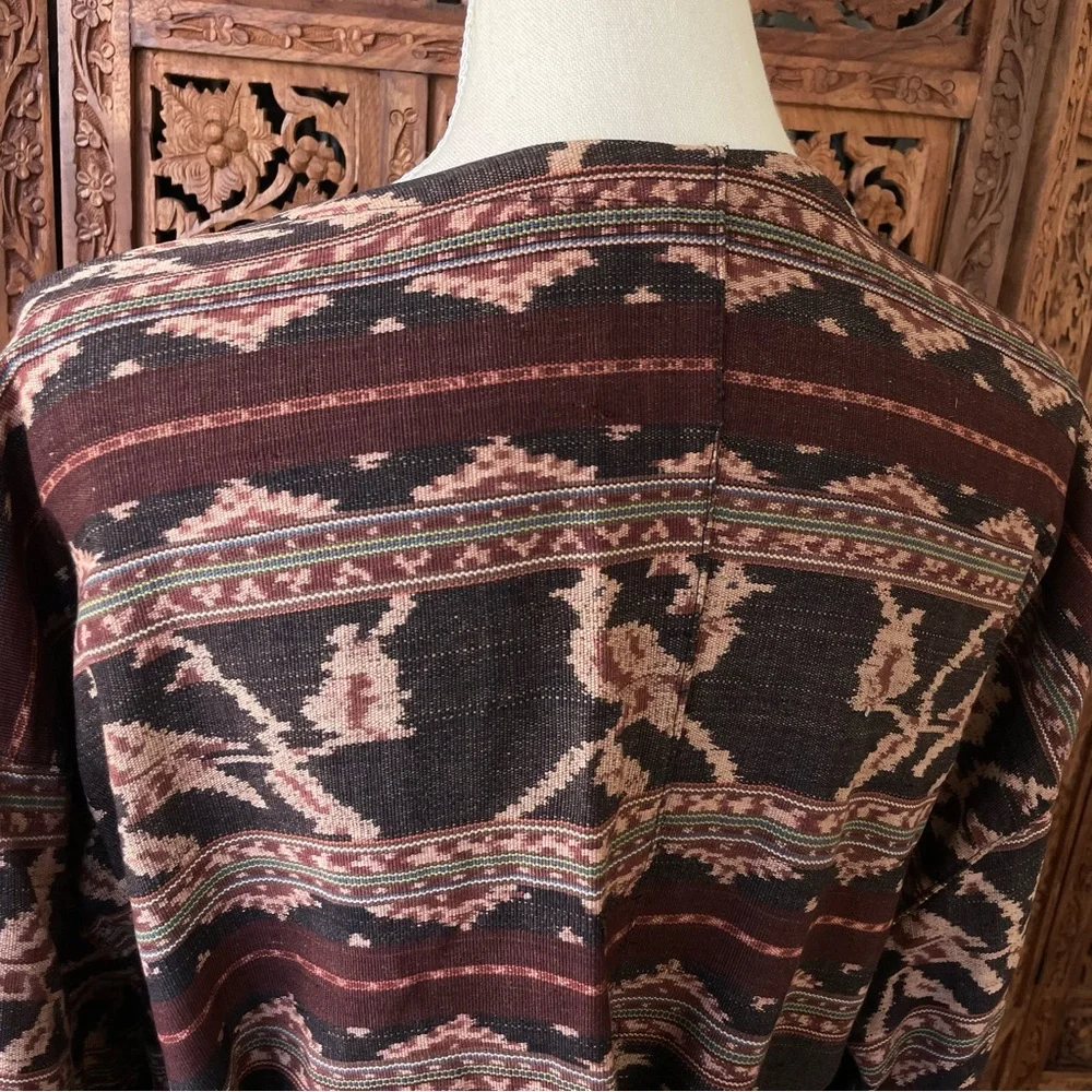 Vintage Cerimonial Indonesian Woven Ikat Boho Patterned Button Front Jacket - Picture 10 of 13